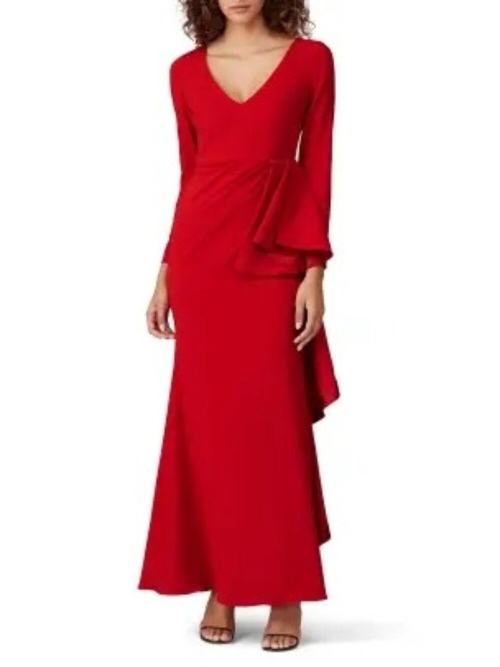 R-35. Badgley Mischka Red Front Ruffle Gown